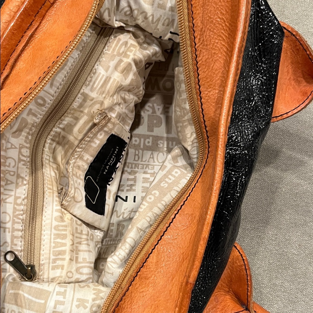 Nannini Dual-Tone Orange/camel and Black patent Shoulder Bag - Picture 10 of 10